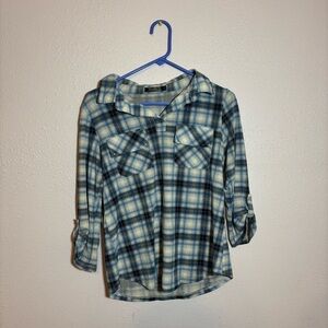 Casual Blue Checkered Women's Blouse